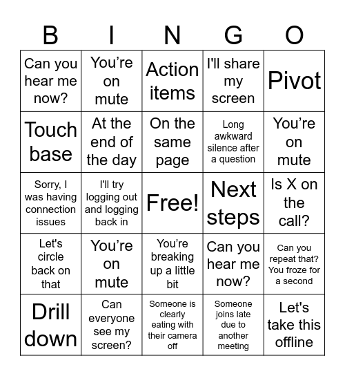 Teams Office Bingo Card