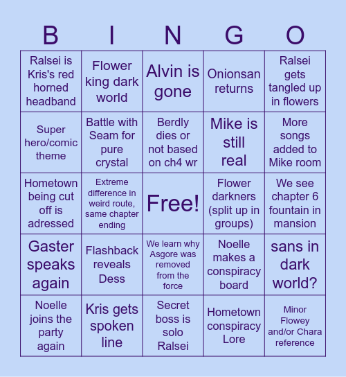 Deltarune Bingo Card