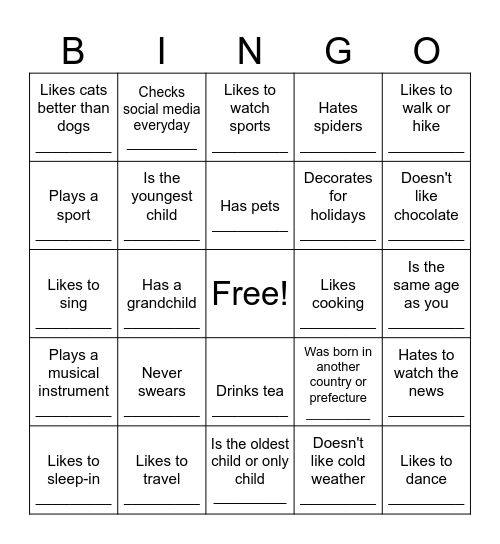 Get To Know Your Classmates Bingo Card