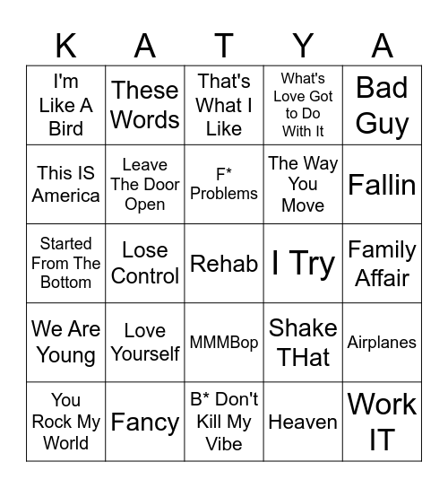 HIP, GRAMS & POP Bingo Card