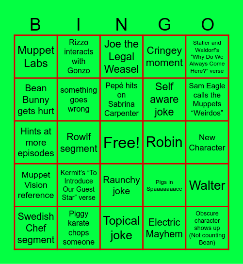 The Muppet Show Revival Bingo Card