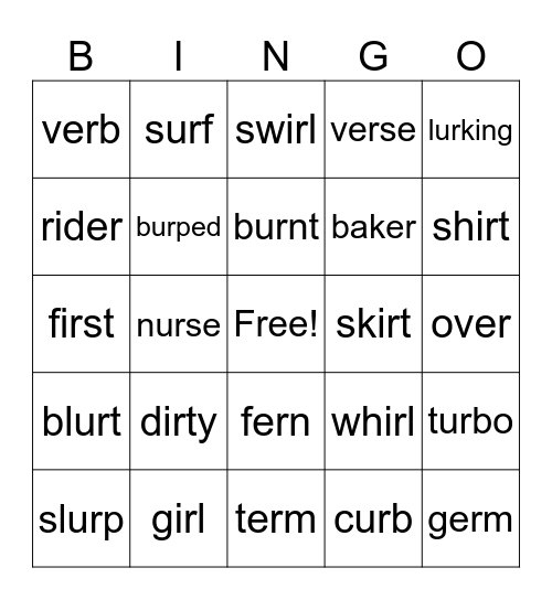 /er/ - er, ir, ur Bingo Card