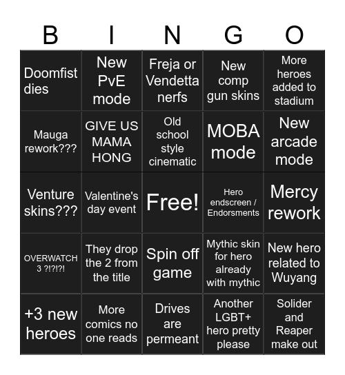 Overwatch Spotlight Bingo Card