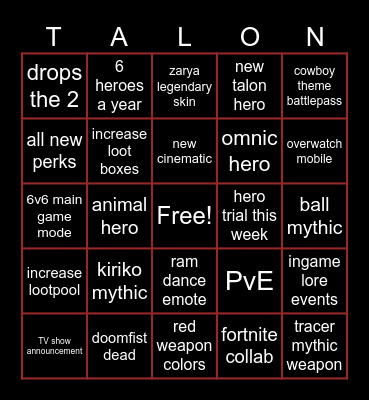 overwatch spotlight Bingo Card