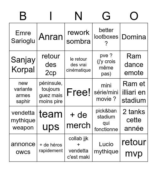 cette année sur overwatch Bingo Card