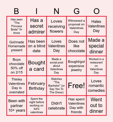 Virtual Valentine's Day Bingo Card