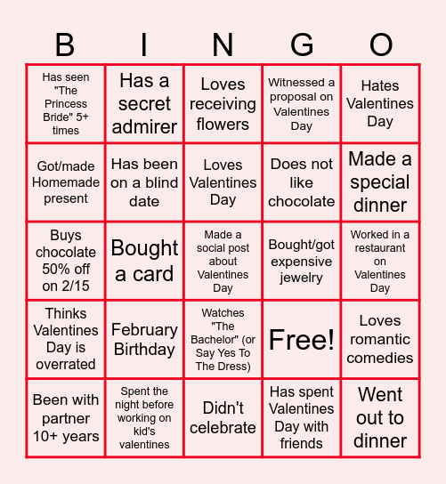 Virtual Valentine's Day Bingo Card