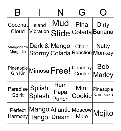 Coconut Bay Booze Bingo Card