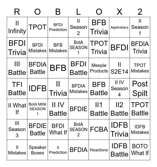 BFDI Actors vs II Actors Bingo Card