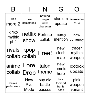 OW Spotlight Bingo Card