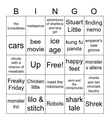 Movies Bingo Card