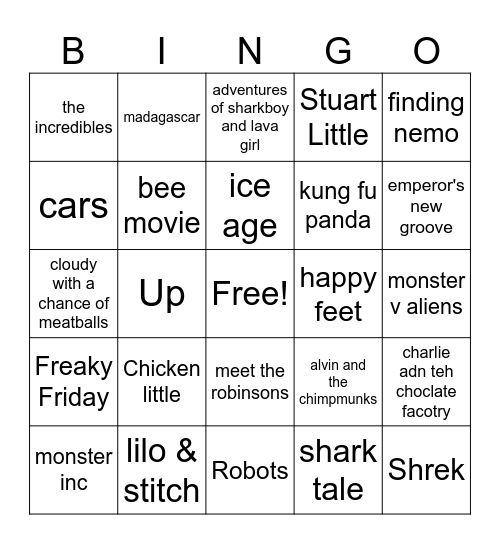 Movies Bingo Card