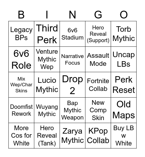 Overwatch Spotlight Bingo Card