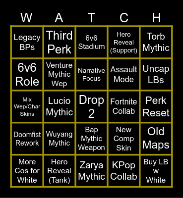 Overwatch Spotlight Bingo Card