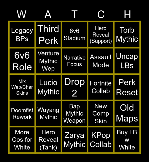 Overwatch Spotlight Bingo Card