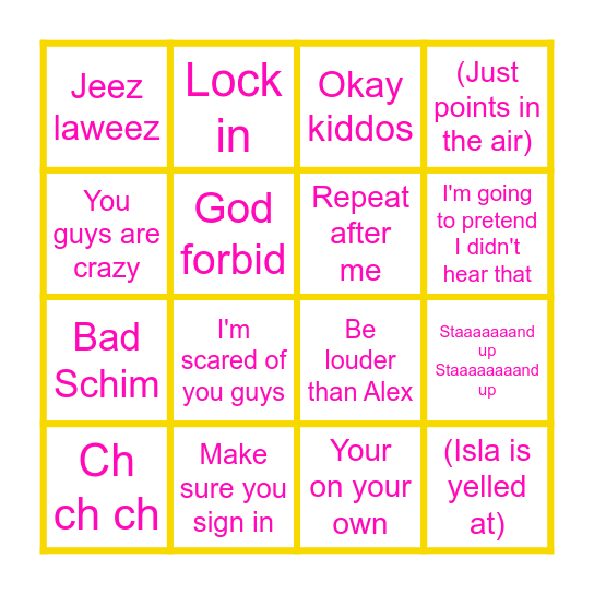 Chorus Bingo Card