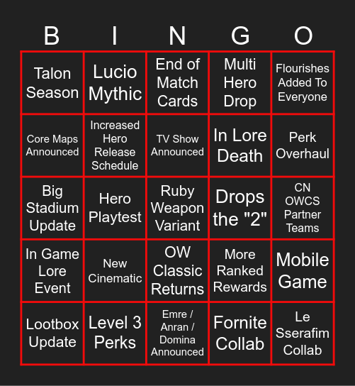 Overwatch Spotlight 2026 Bingo Card