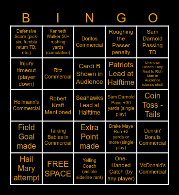 AYO SUPER BOWL BINGO Card