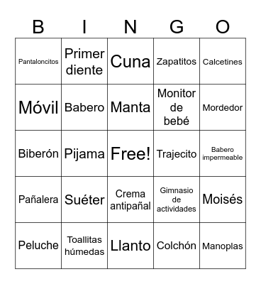 Alena's Baby Shower Bingo Card