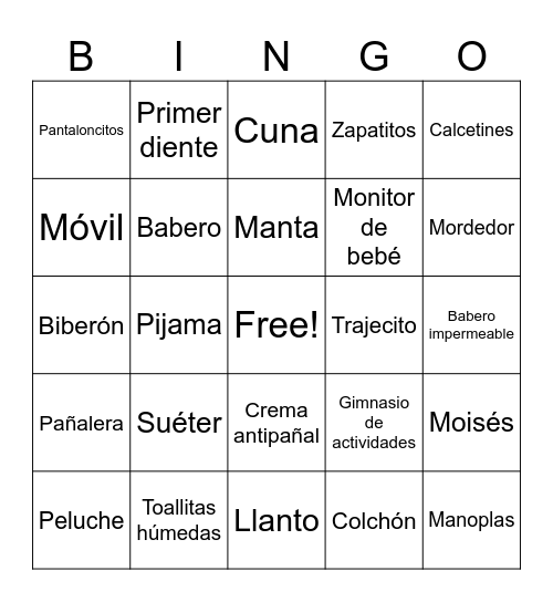 Alena's Baby Shower Bingo Card