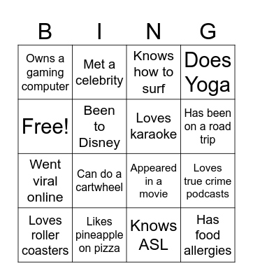 Icebreaker Bingo Card