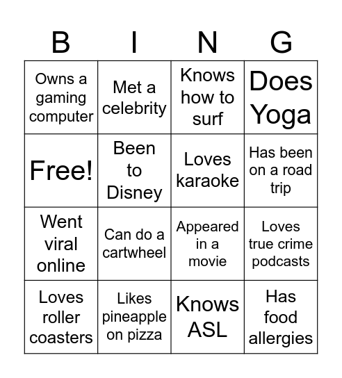 Icebreaker Bingo Card
