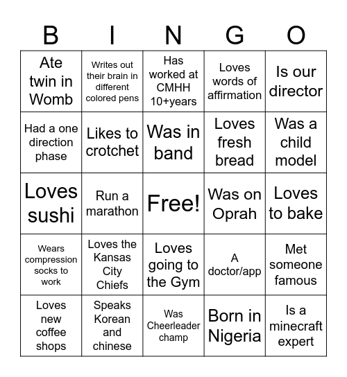 CHI Heart Week Bingo Card
