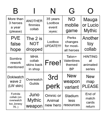 vee's awesome OW predictions Bingo Card