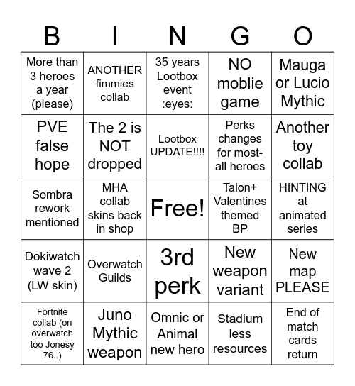 vee's awesome OW predictions Bingo Card