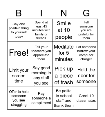 Kindness Bingo Card