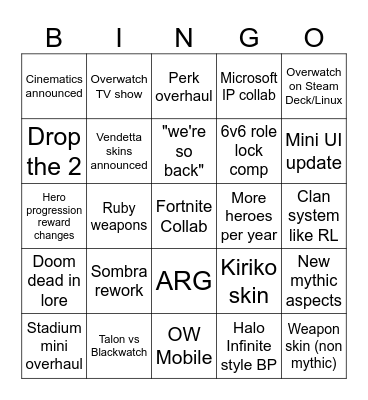Overwatch Spotlight 2026 Bingo Card