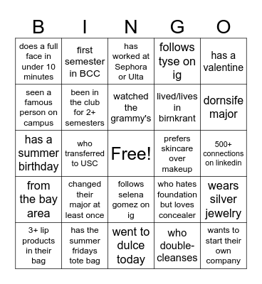 BCC BINGO Card