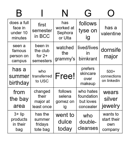 BCC BINGO Card