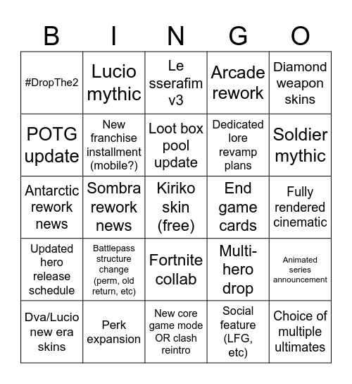 OW Spotlight Bingo Card