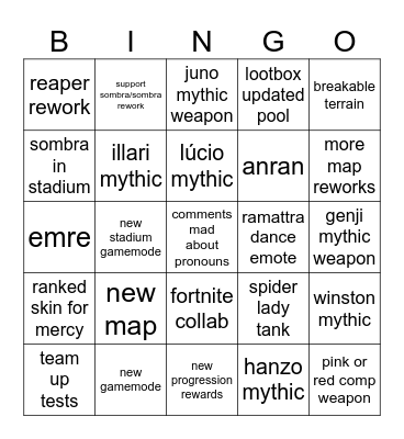 overwatch spotlight Bingo Card