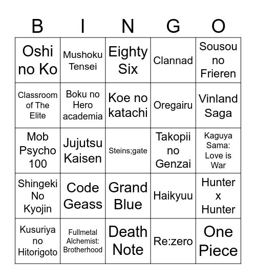 favoritos anilist Bingo Card