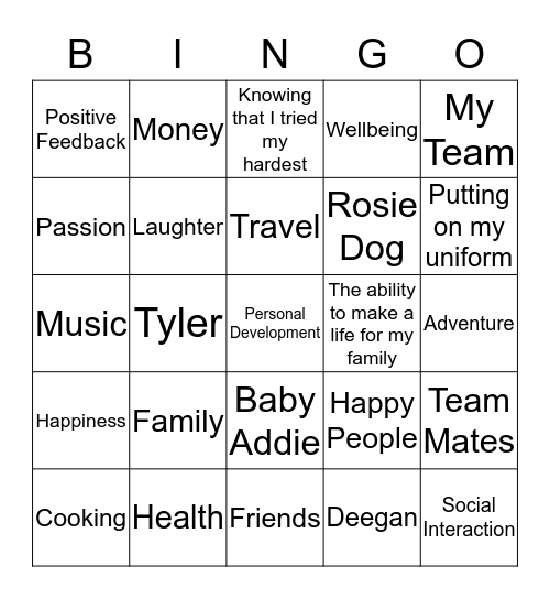 What motivates Team 4 Bingo Card
