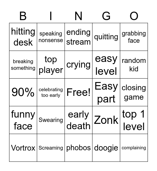 Gd rage Bingo Card