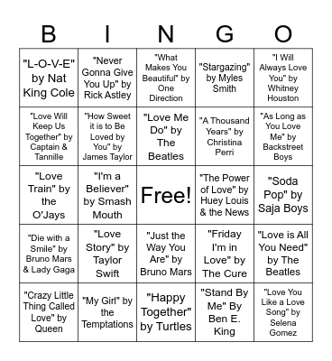 LOVE SONG BINGO Card