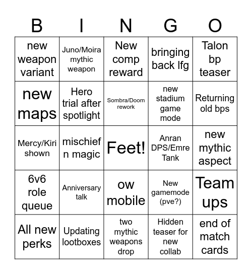 Overwatch 2 Spotlight Bingo Card
