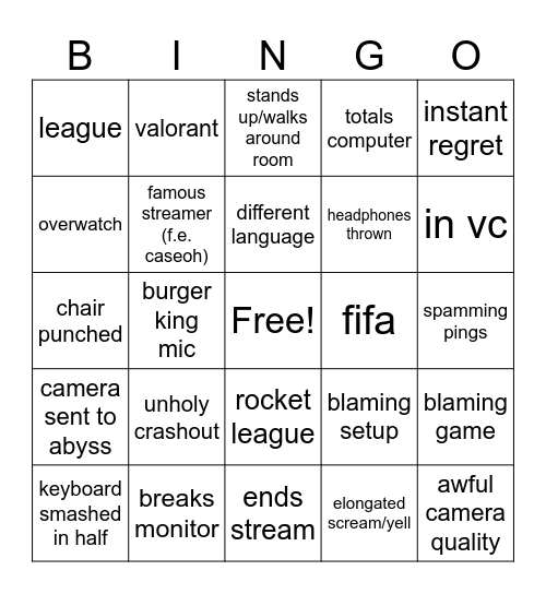 UNHOLY GAMER RAGE BINGO PT2 Bingo Card