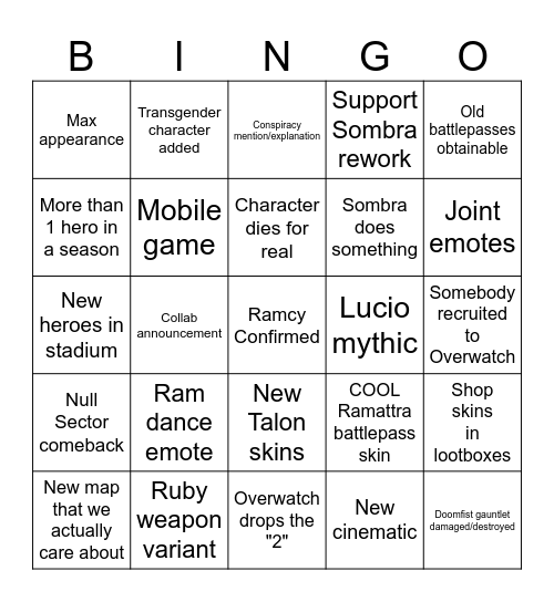 Overwatch Spotlight Bingo Card