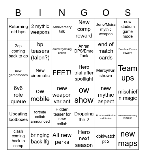 Overwatch 2 Spotlight Bingo Card