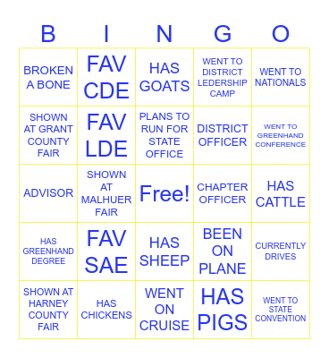 FFA BINGO Card