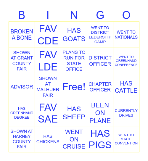 FFA BINGO Card