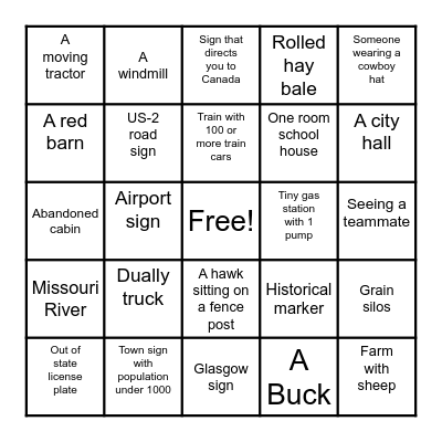 U14 Girls Missoula Bruins 2026 Glasgow State Bingo Card