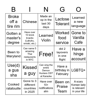 Birthday Bingo Card