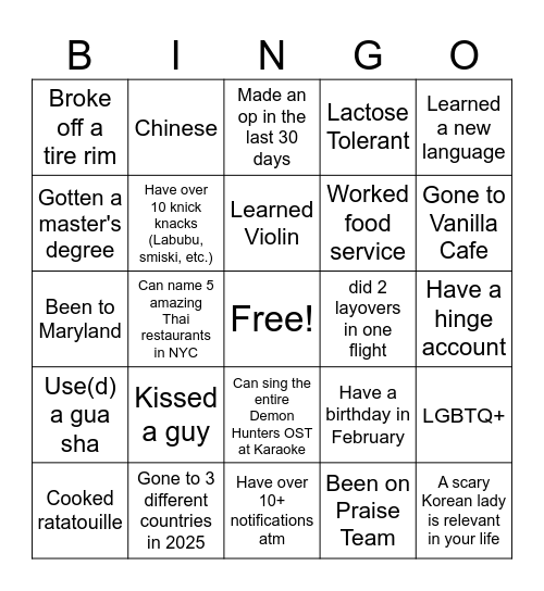 Birthday Bingo Card