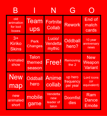Overwatch Spotlight bingo Card