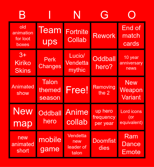 Overwatch Spotlight bingo Card
